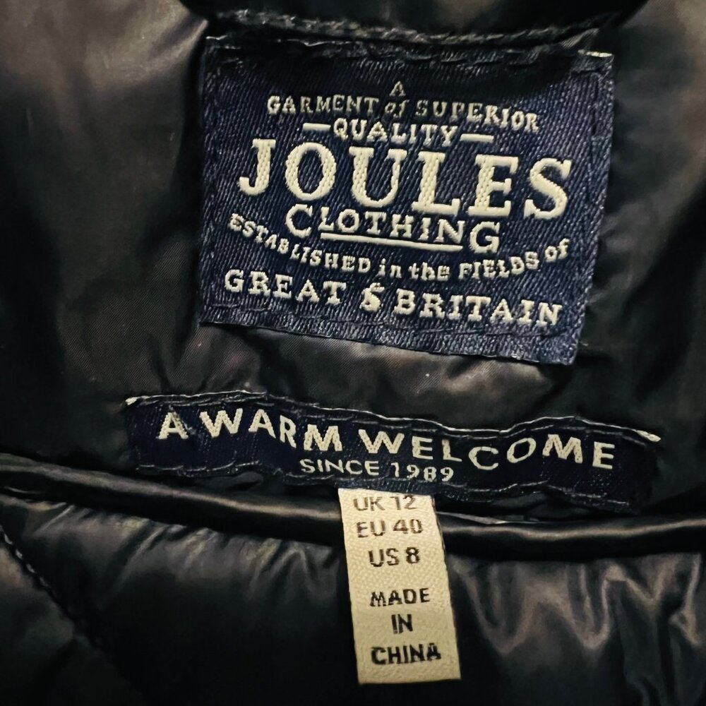 Joules-Women's Puffer Floral Navy Blue Vest-Great Britain-Size 8 US-Warm-Travel - Picture 11 of 16